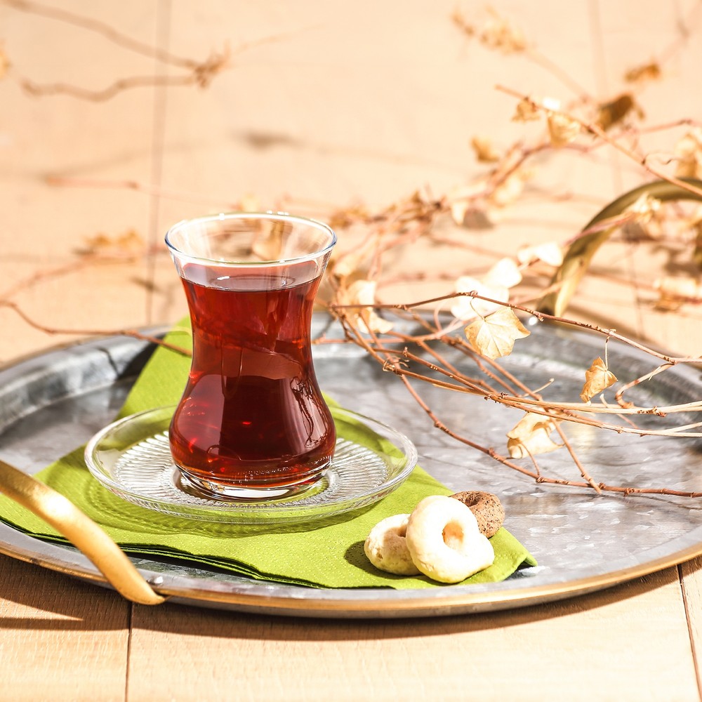 Lav Buket Cam Çay Seti 6 Kişilik 135 ml (6 Çay Bardağı, 6 Çay Tabağı)
