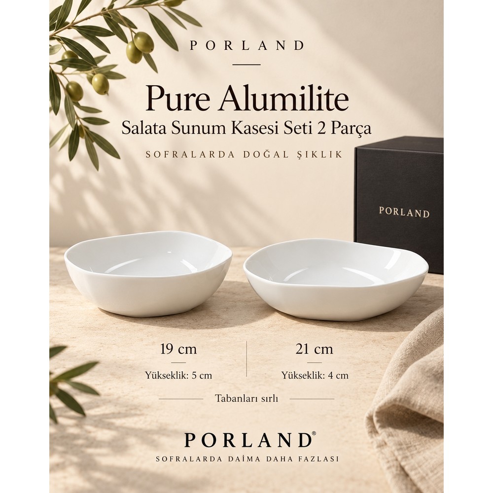 Porland Pure Alumilite 2 Parça Salata Sunum Kasesi Seti 19 cm ve 21 cm