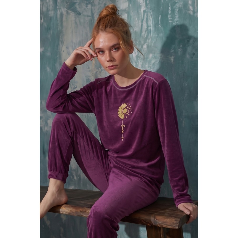 Farya Home Luxury Velvet Fransız Kadife Paça Lastikli Ekstra Soft Pijama Takımı