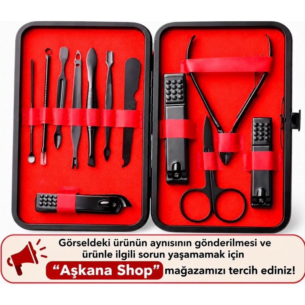 Aşkana Çantalı Profesyonel Manikür Pedikür Seti,12 Parça,el Ayak Tırnak Bakımı,tırnak Makası,cımbız,makas