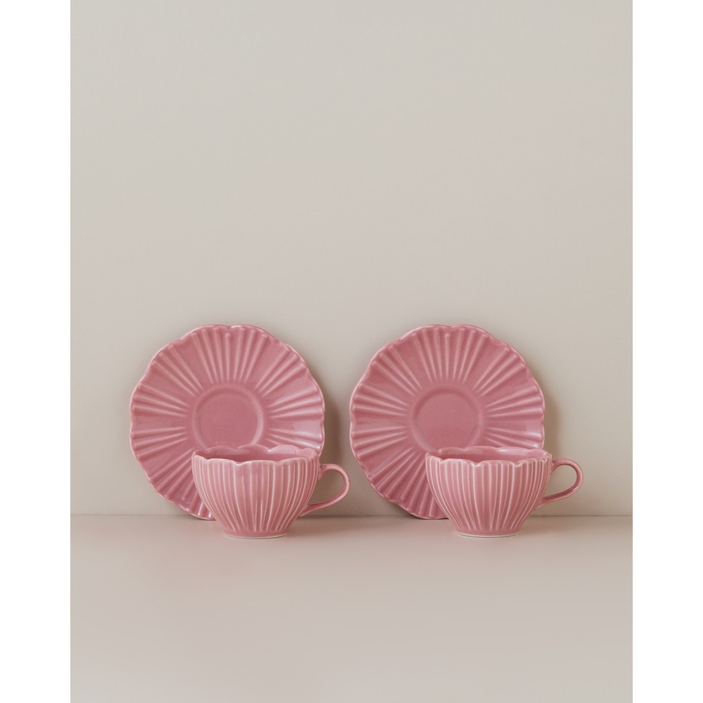 English Home Florvia Bone Porselen 4 Parça 2 Kişilik Kahve Fincan Takımı 110 ml Pembe