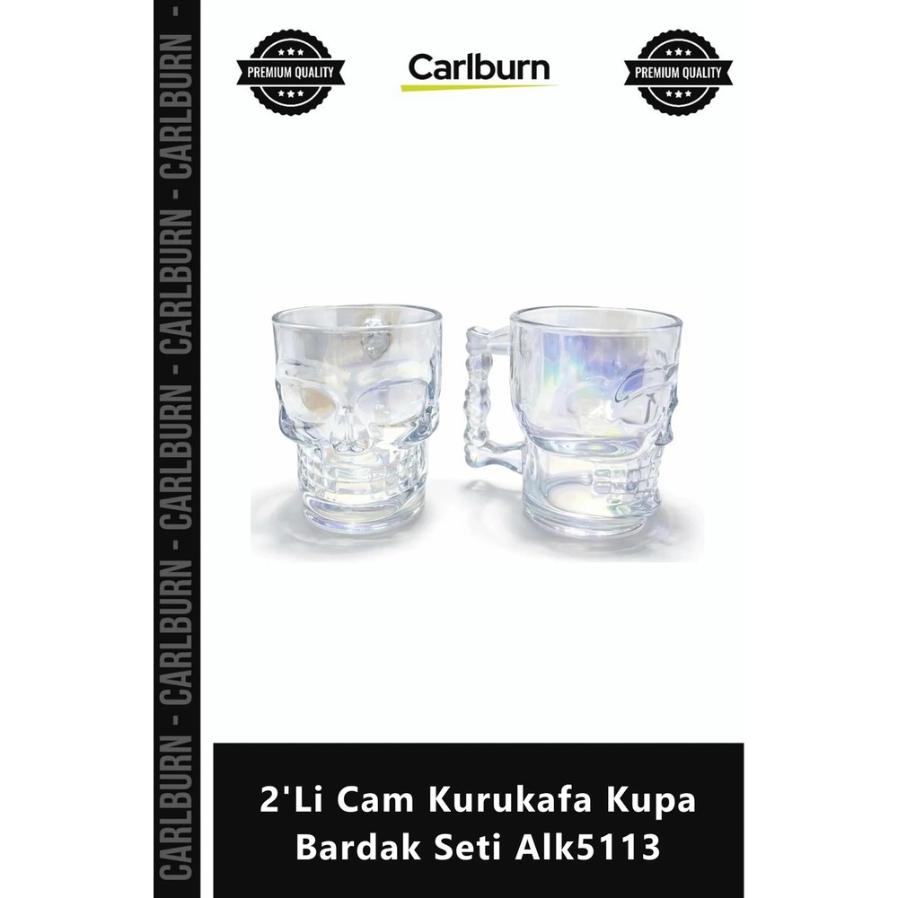 Carlburn #kupaseti Şık Tasarım Hediyelik Borosilikat Dayanıklı 2'li Cam Kurukafa Kupa Bardak Seti