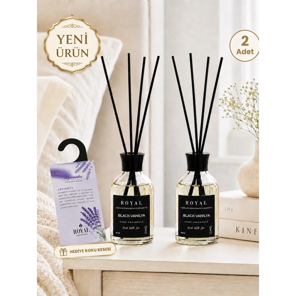Royal Mum Black Vanilya 2'li Çubuklu Oda Kokusu 50 ml - Kalıcı ve Ferah Ev Kokusu
