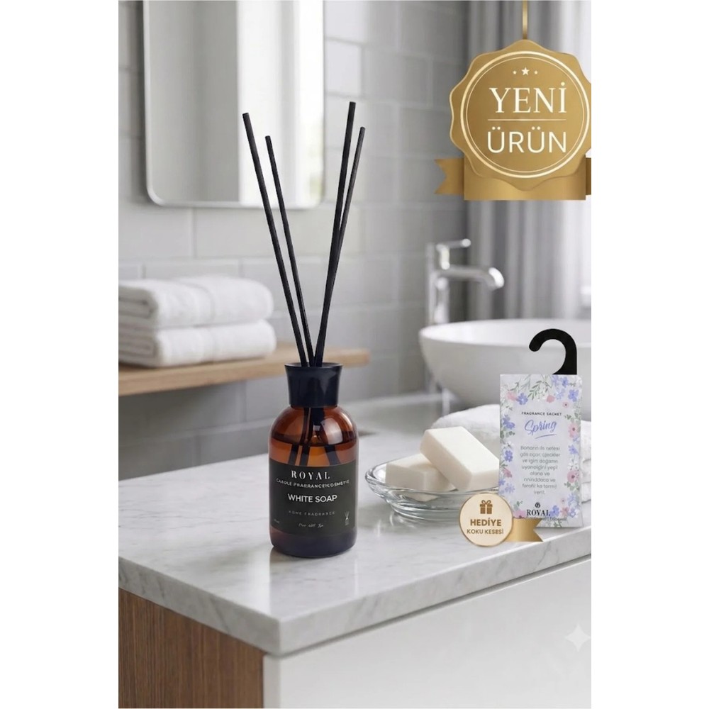 Royal Mum Beyaz Sabun (White Soap) Çubuklu Oda Kokusu 100 ml - Şık Amber Şişe, Kalıcı Kokusu