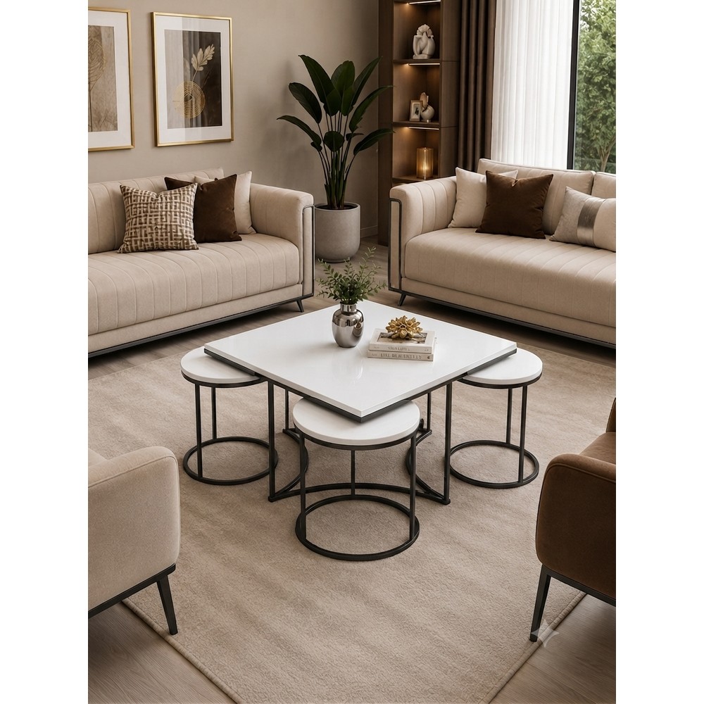 Usta Mekan Yıldız 4+1 Siyah Beyaz Mdf Salon Orta Sehpa