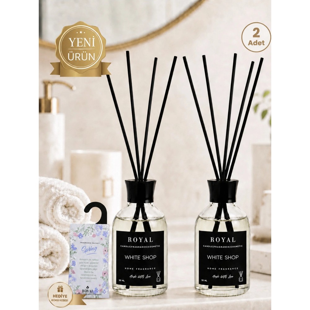 Royal Mum Beyaz Sabun (White Soap) 2'li Çubuklu Oda Kokusu 50 ml - Kalıcı ve Ferah Temizlik Kokusu