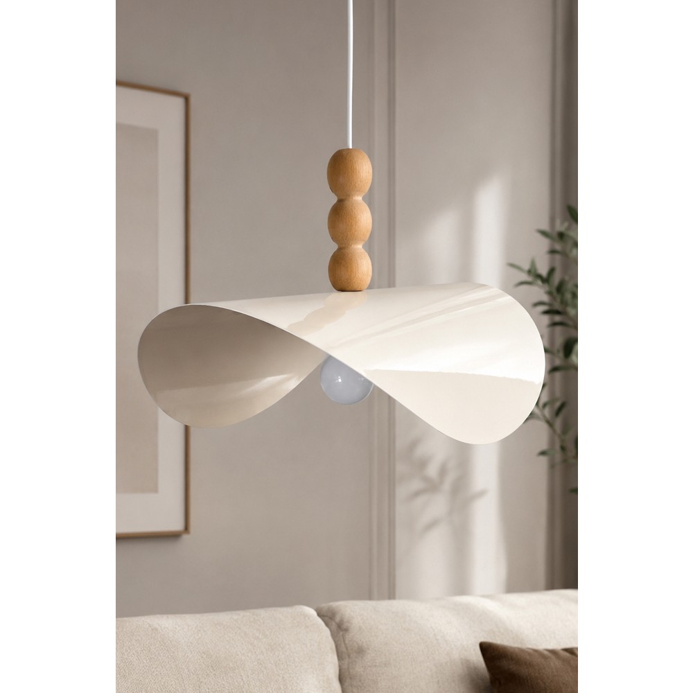 Marrien Colin 3lü Ahşap Boncuk Detaylı Krem Metal Sarkıt (45 Cm) Yemek Masası Üstü Avize Mutfak & Salon Aydınlatması