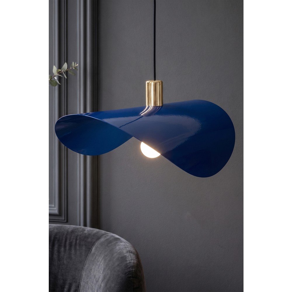 Marrien Colin Gold Detaylı Lacivert Metal Sarkıt (45 Cm) Yemek Masası Üstü Avize Mutfak & Salon Aydınlatması