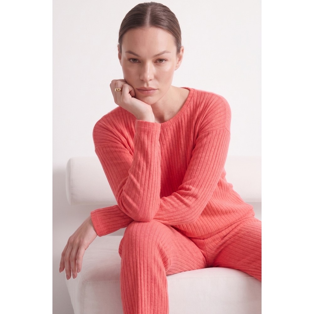 Farya Home Pamuklu Şeritli Kışlık Yumuşak Tuşe Interlok Örme Pijama Takımı