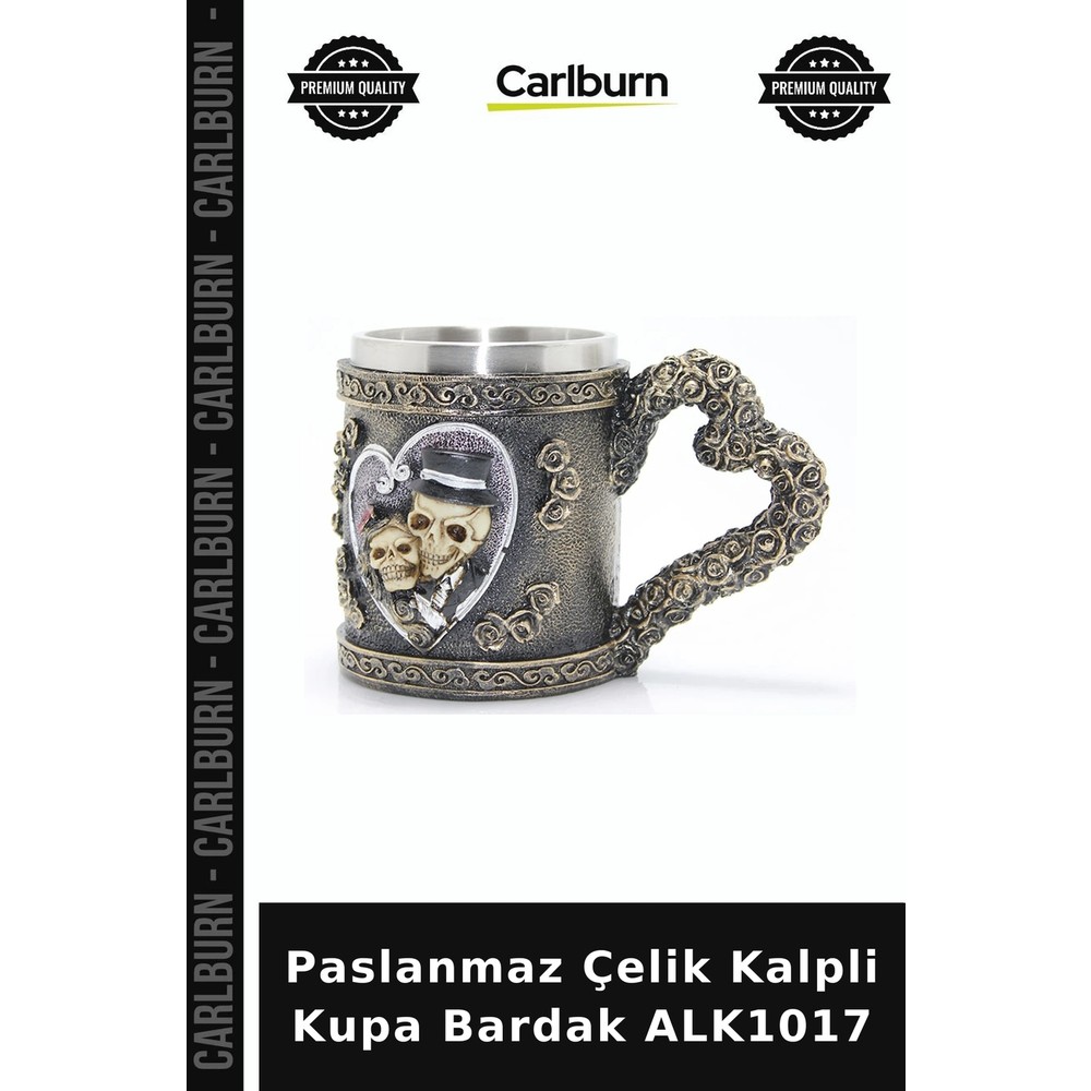 Carlburn Özel Üretim Hediyelik Romantik Mutfak Şık Paslanmaz Çelik Kalpli Kupa Bardak ALK1017