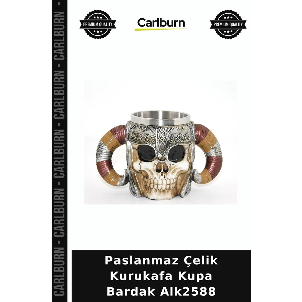 Carlburn Özel Üretim Metal Gotik Tasarım Hediyelik Paslanmaz Çelik Kurukafa Kupa Bardak ALK2588