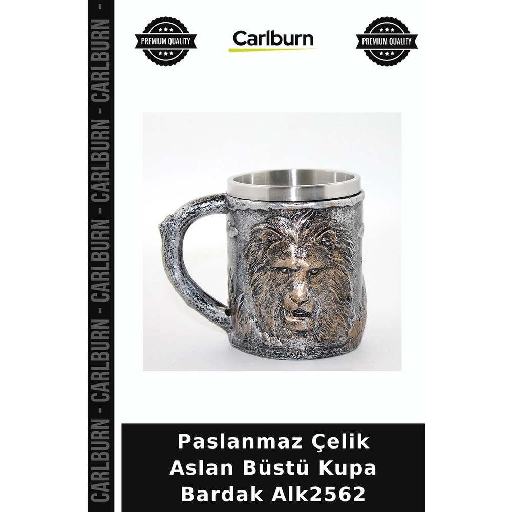 Carlburn Özel Üretim Hediyelik Figürlü Metal Erkek Paslanmaz Çelik Aslan Büstü Kupa Bardak ALK2562