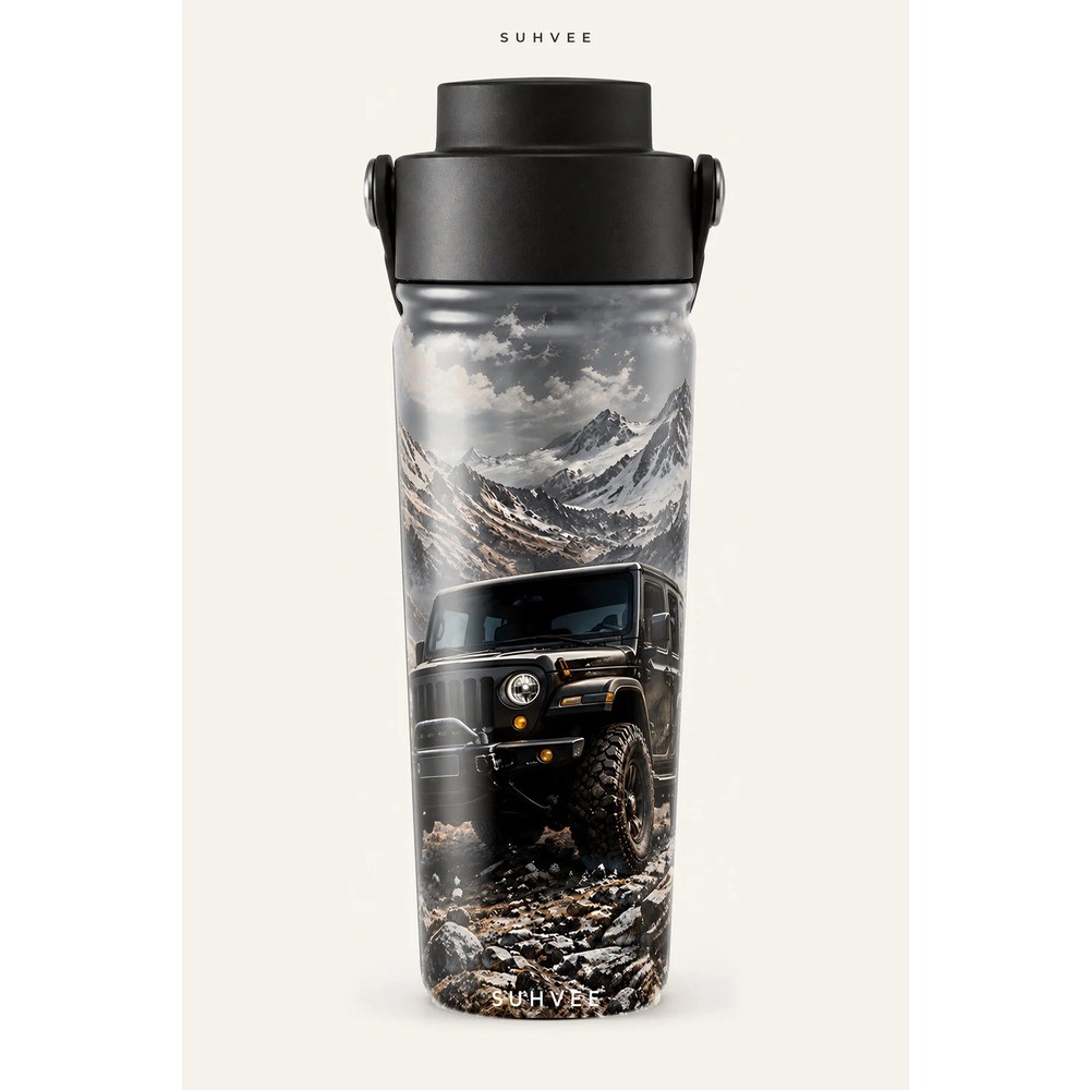 Suhvee Karlı Dağ Off-Road Off-Road Temalı 500 ml Çift Cidarlı Paslanmaz Çelik Termos