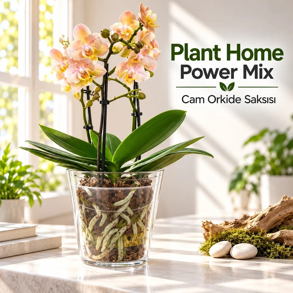 Plant Home Power Mix Cam Orkide Saksısı - 12 Pot Cam Orkide Saksısı - Cam Saksı Vazo