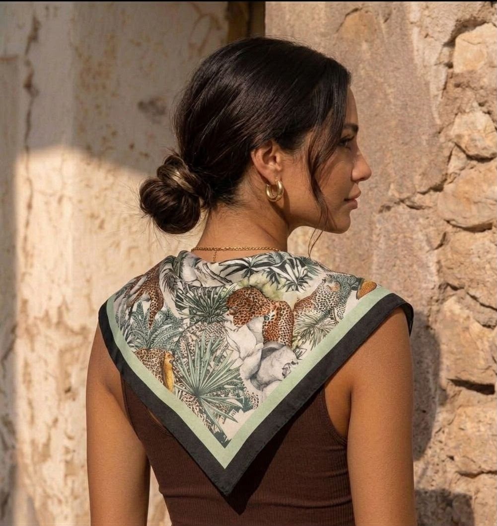 Revam Collection Leopar Desenli Fular Bandana Şal görsel 2