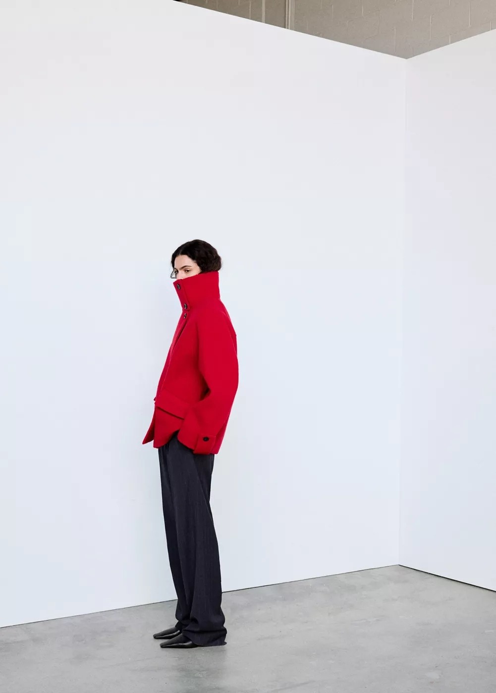 Mango 100% Wool High-Neck Coat görsel 5