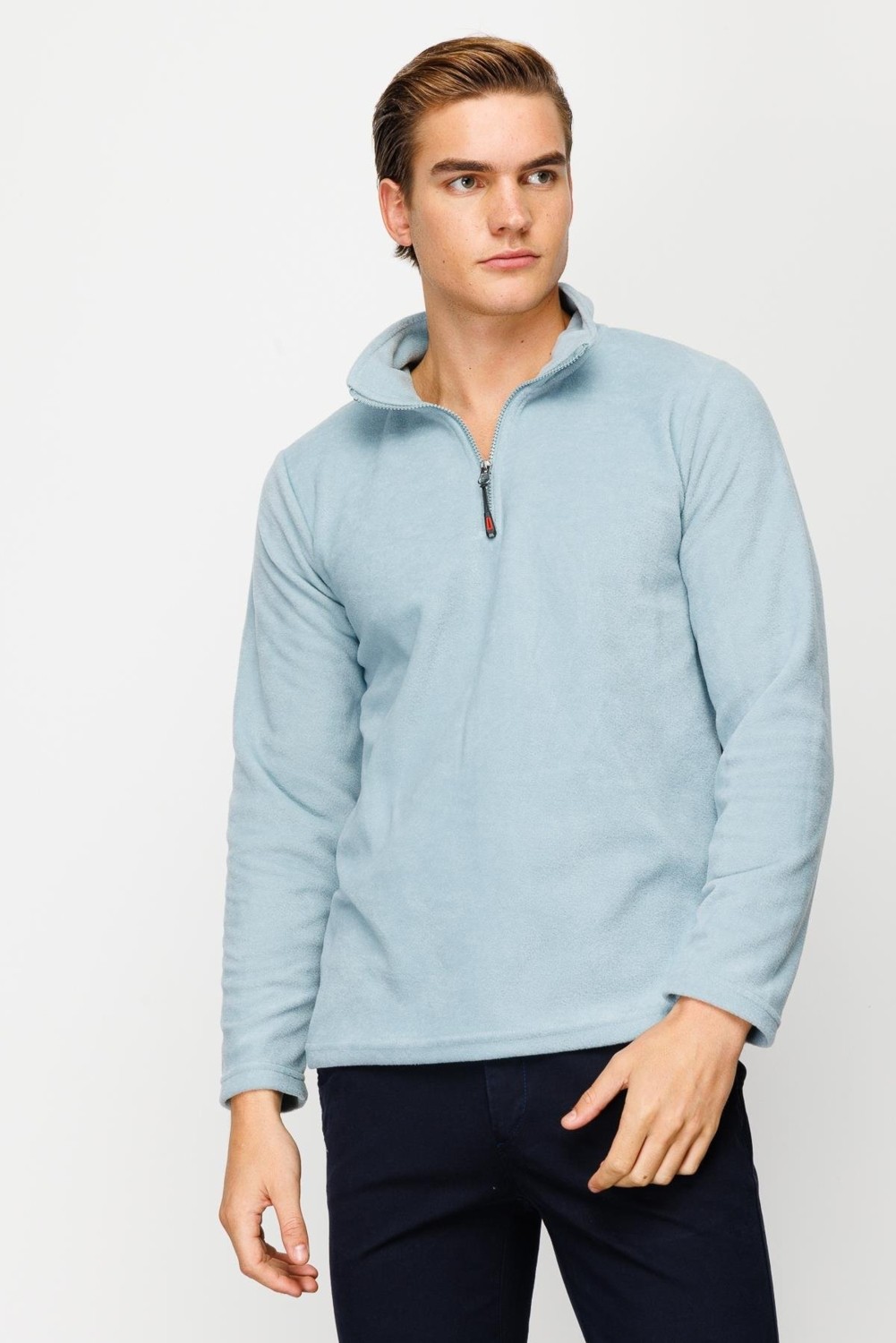 İGS Bordo Erkek Yarım Fermuar Polar Sweatshirt Dik Yaka Model görsel 2