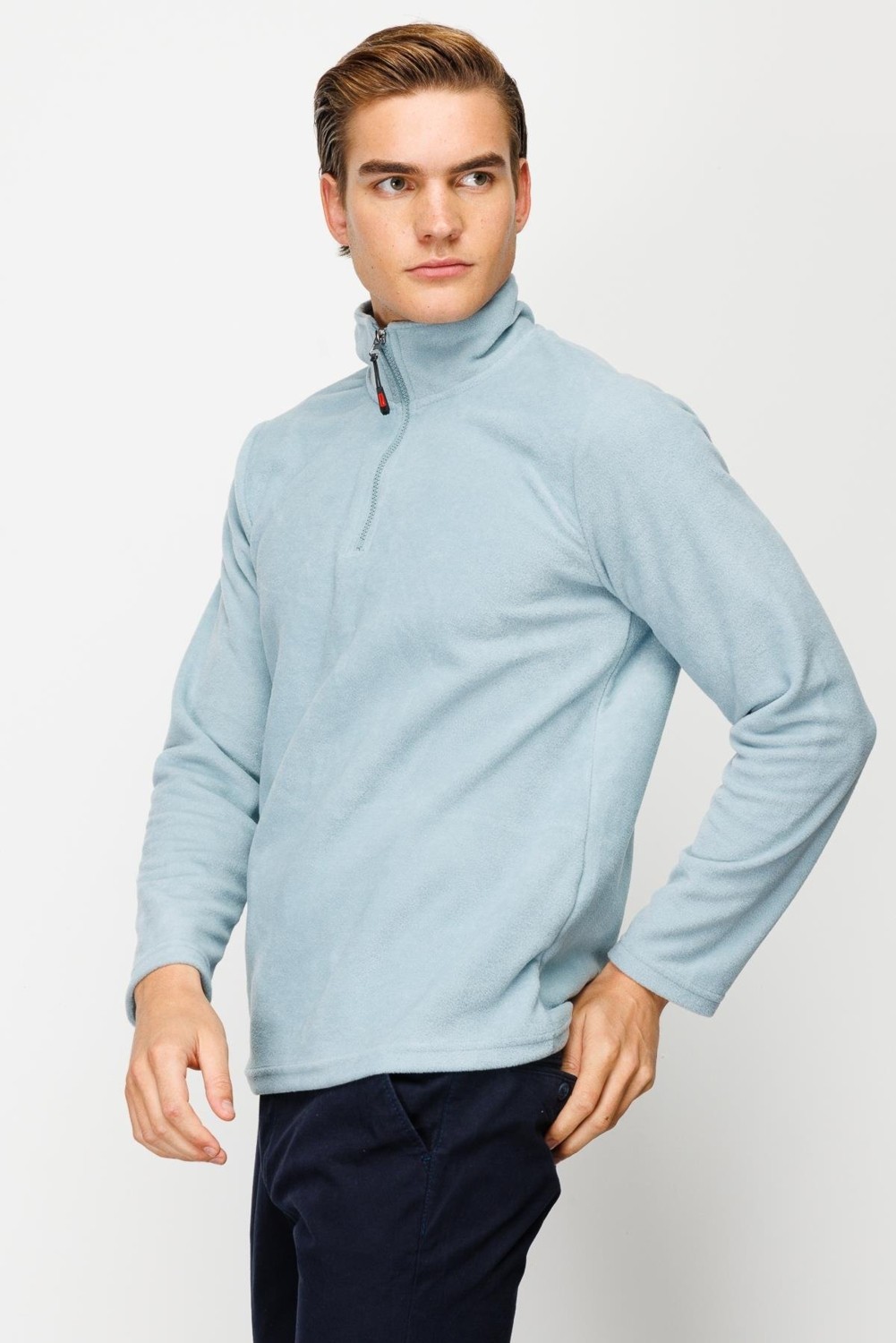 İGS Bordo Erkek Yarım Fermuar Polar Sweatshirt Dik Yaka Model görsel 4