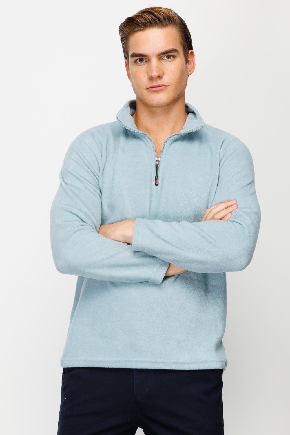 İGS Bordo Erkek Yarım Fermuar Polar Sweatshirt Dik Yaka Model görsel 5