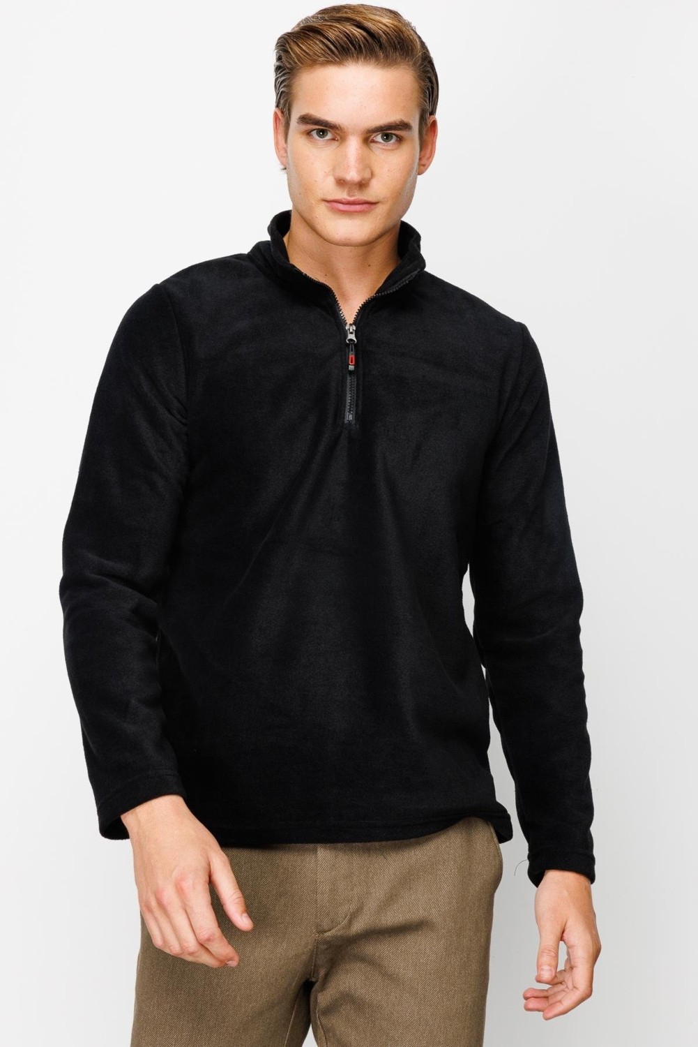 İGS Bordo Erkek Yarım Fermuar Polar Sweatshirt Dik Yaka Model