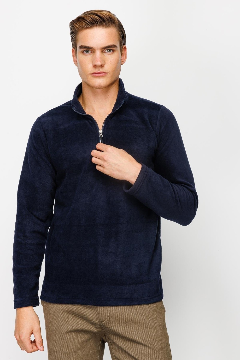 İGS Bordo Erkek Yarım Fermuar Polar Sweatshirt Dik Yaka Model görsel 7