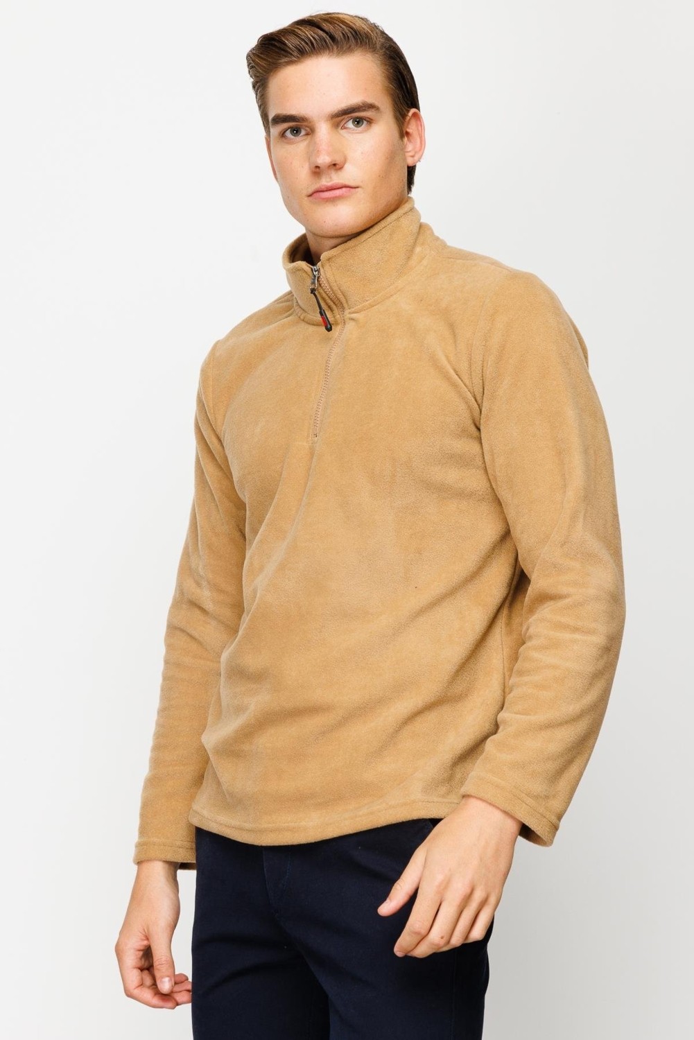İGS Bordo Erkek Yarım Fermuar Polar Sweatshirt Dik Yaka Model