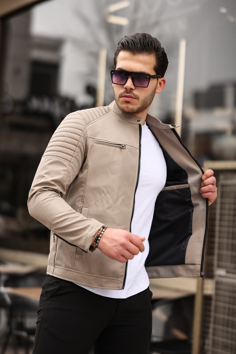 Mero Life Erkek Taba Su ve Rüzgar Geçirmez Slim Fit Astarlı Mevsimlik Mont