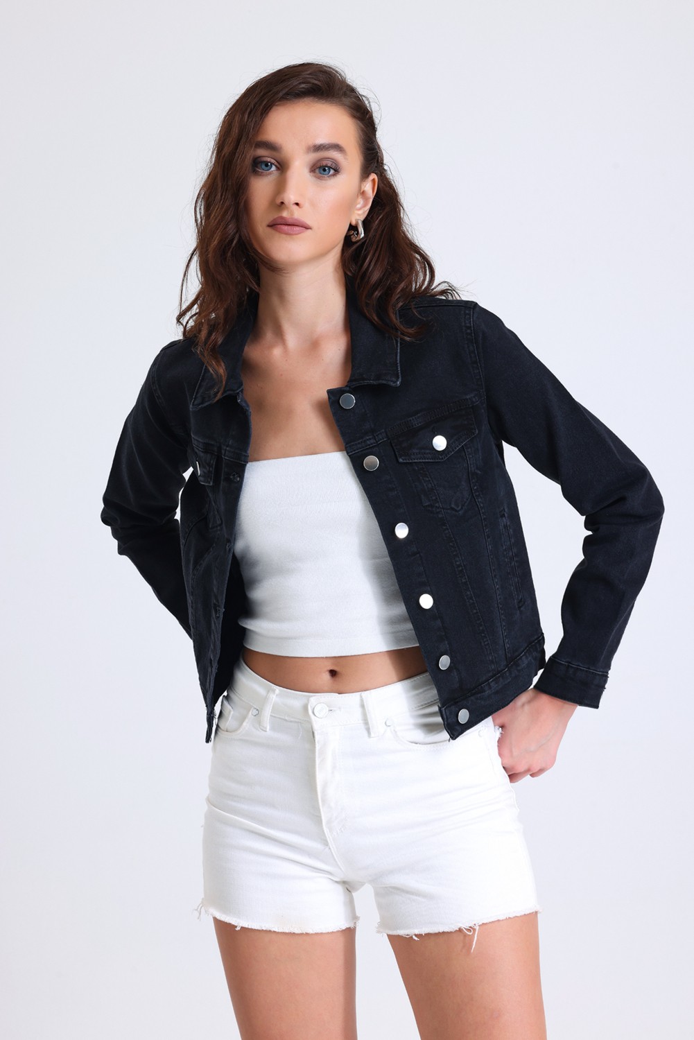 Hanope Kadın Kısa Likralı Denim Ceket görsel 2