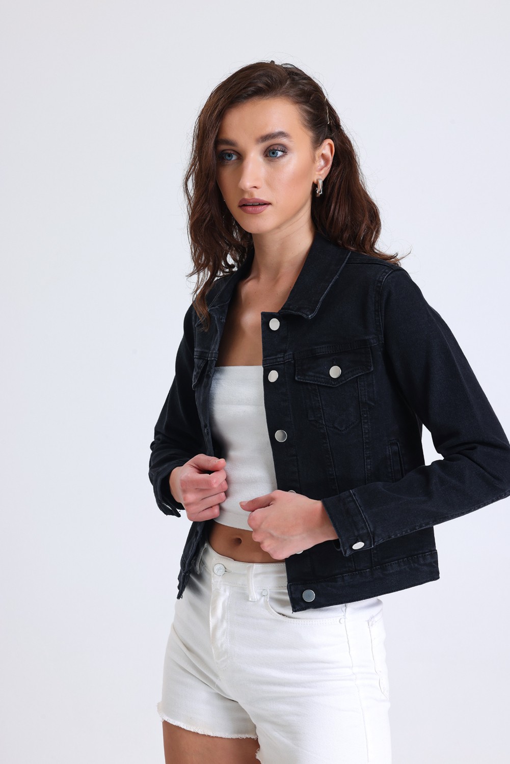 Hanope Kadın Kısa Likralı Denim Ceket görsel 3