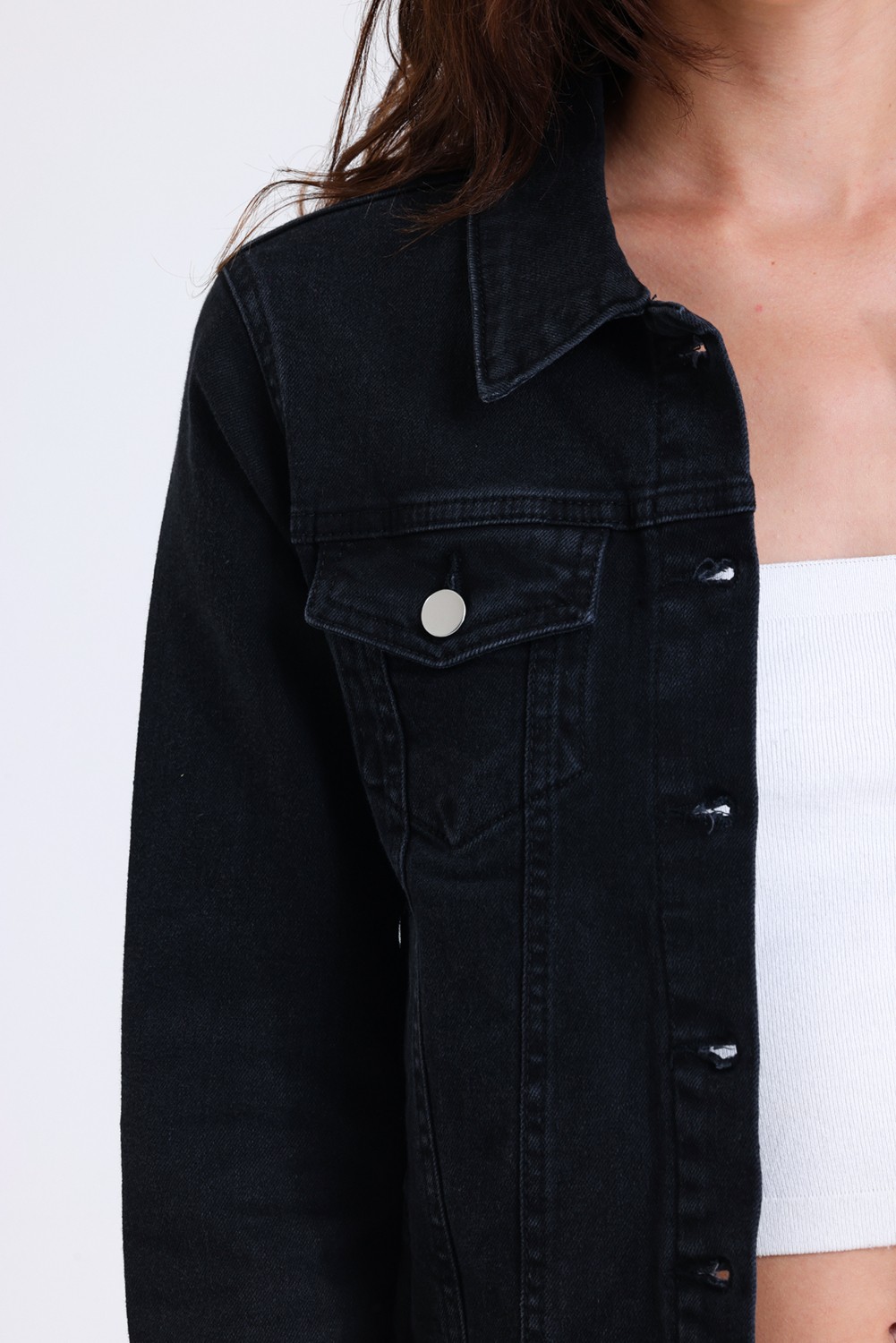 Hanope Kadın Kısa Likralı Denim Ceket görsel 4