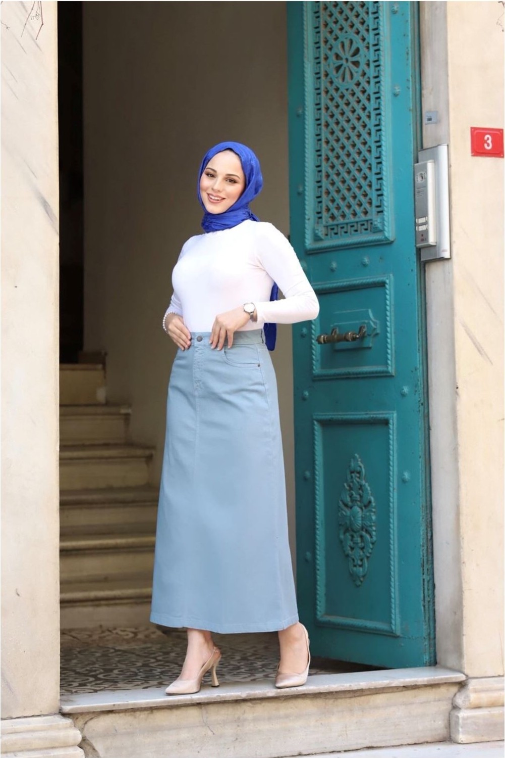 Vellichor Haki Tesettür Etek %100 Pamuk Doğal Kumaş 90 Cm Uzunluk 76 Cm Bel Ölçüsü