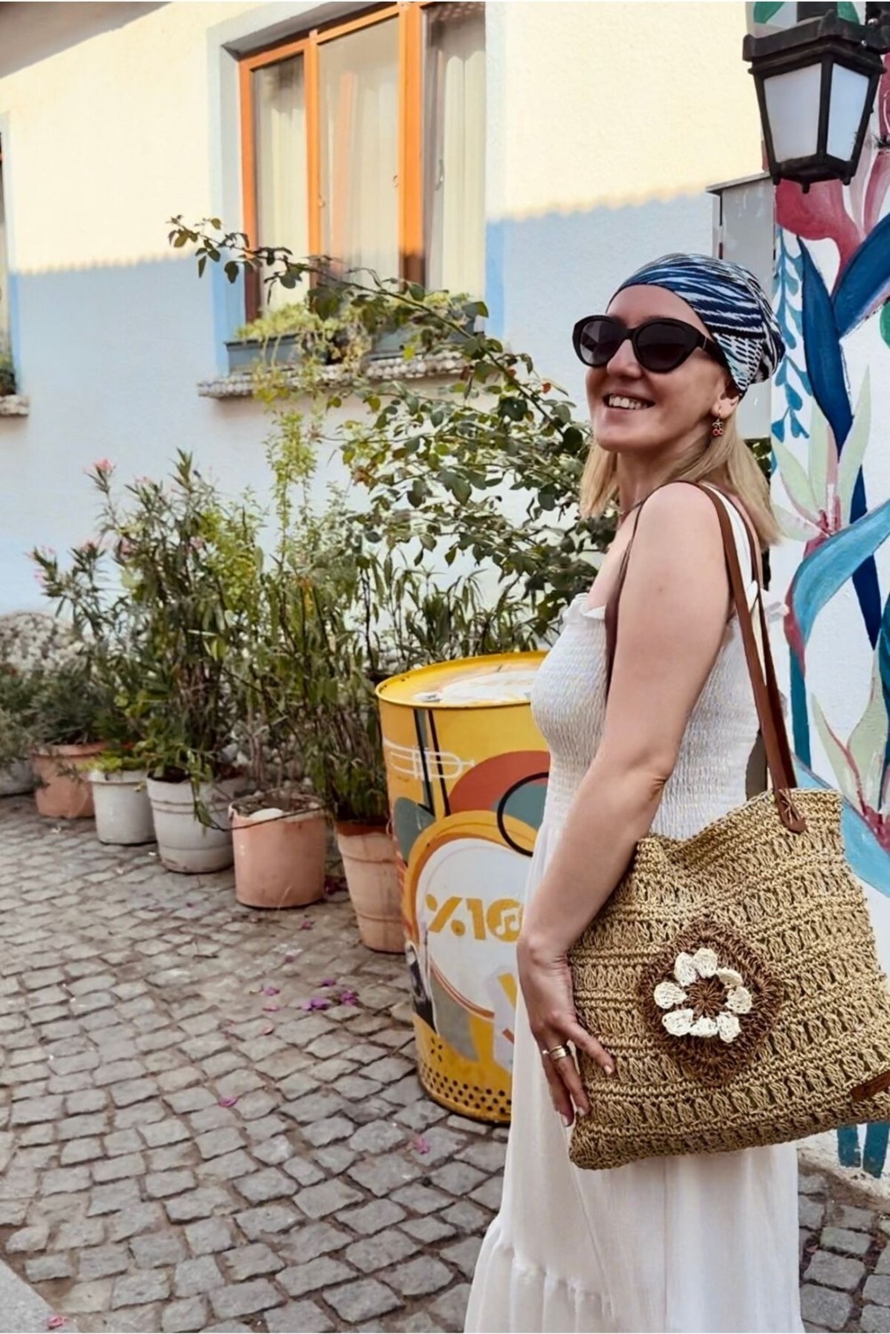 Zuviel Deco Hasır Örgü Çiçek Detaylı Çanta, Plaj Çantası, Günlük Çanta Bej / 35 / Tek Ebat görsel 3