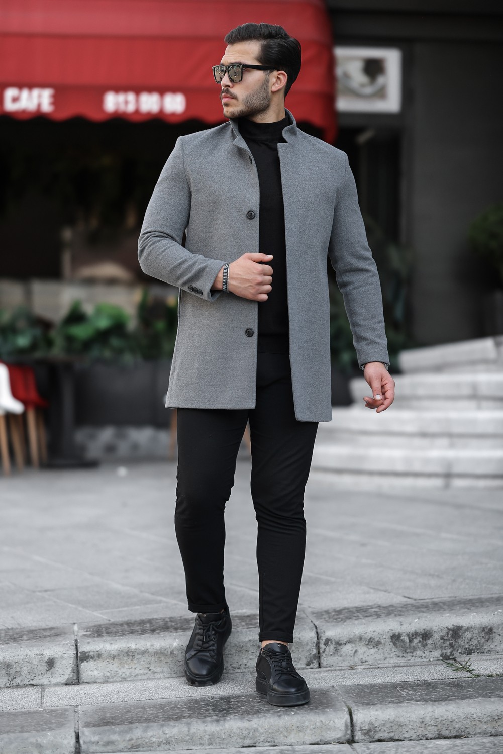 Mero Life Erkek Siyah Yeni Sezon Kaşe Kaban görsel 7