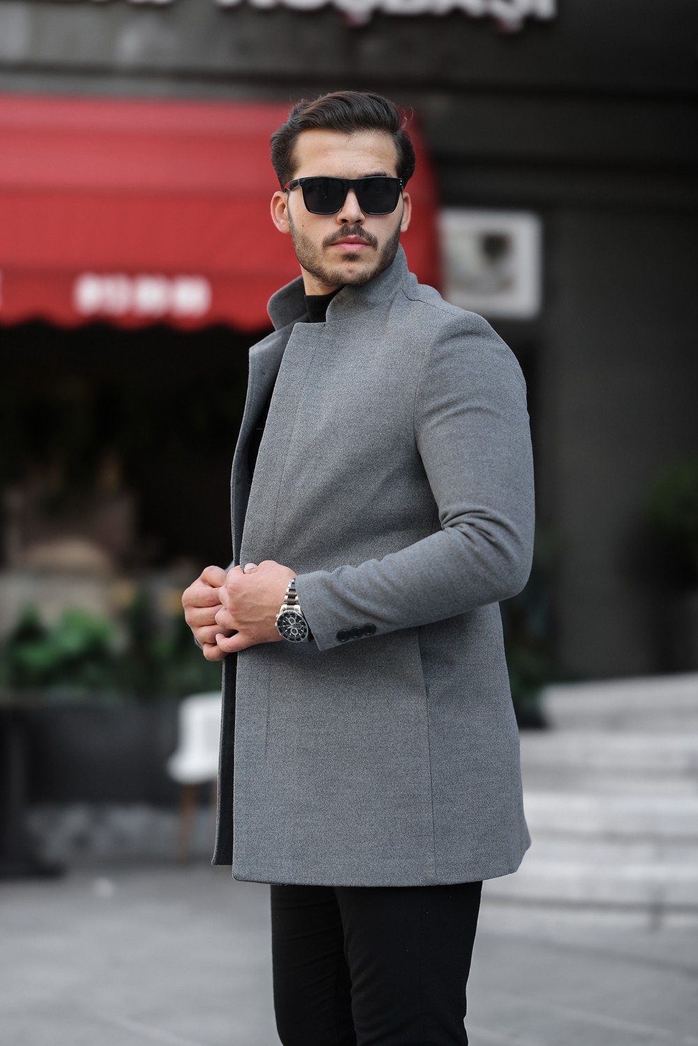 Mero Life Erkek Siyah Yeni Sezon Kaşe Kaban görsel 8
