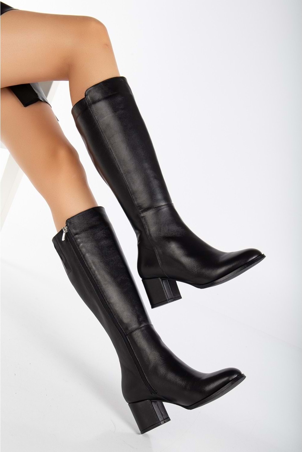 Analin Shoes Kadın Deri Şık Topuklu Çizme - Kahve