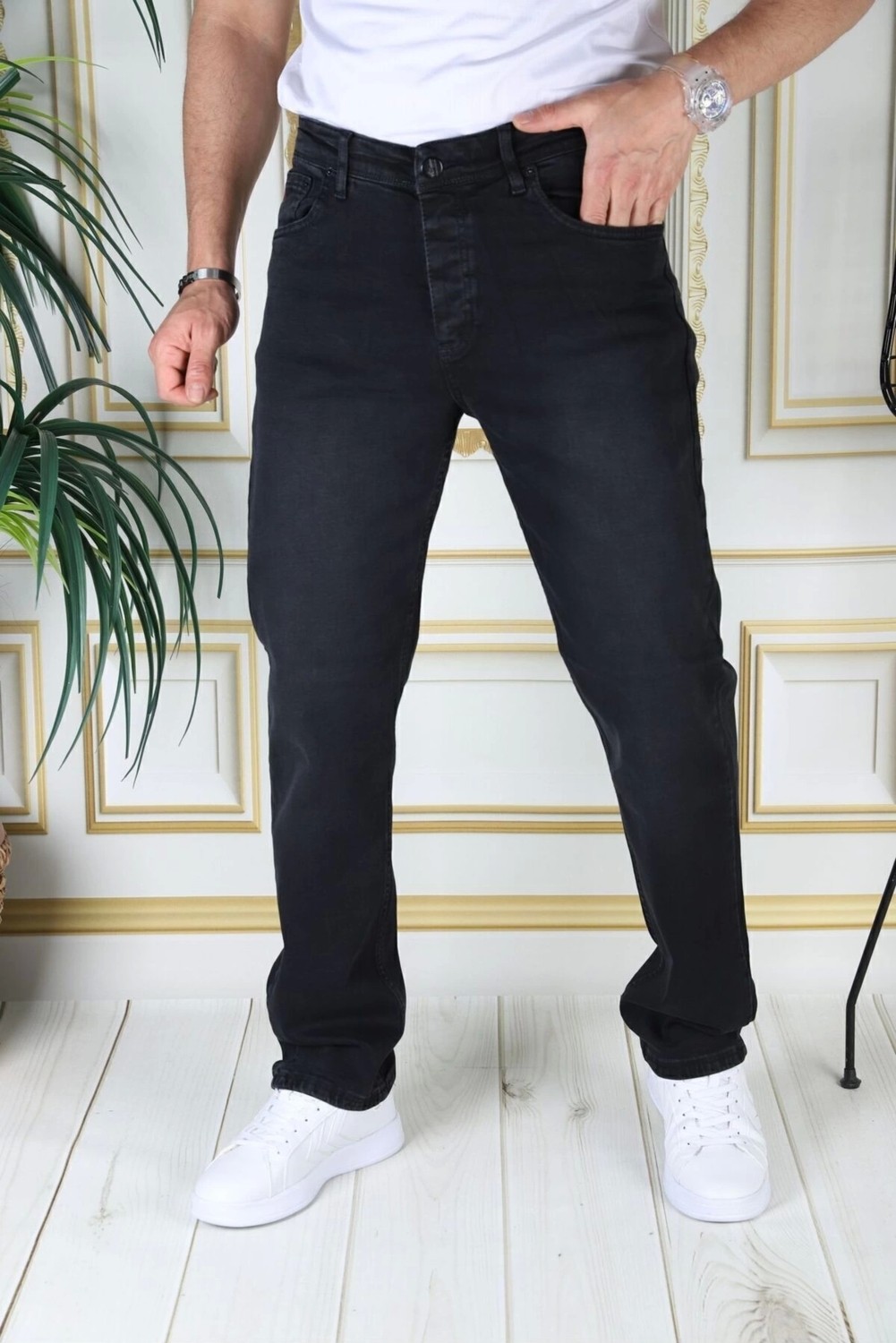 PHANTOM JEANS Erkek Siyah Renk Regular Fit Rahat Kesim Esnek Likralı Denim Jeans Şık Kot Pantolon