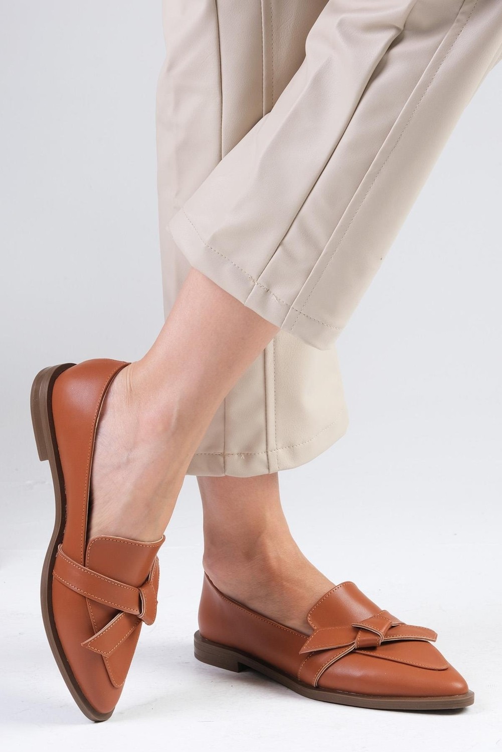 Mio Gusto Ezra Taba Renk Kadın Loafer Günlük Düz Ayakkabı görsel 5