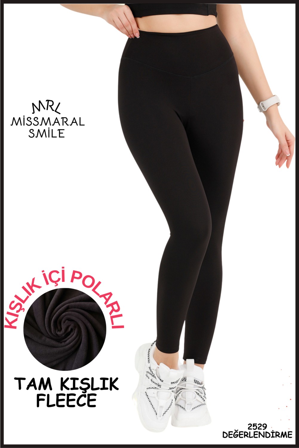 Miss Maral Büyük Beden Tayt Kadın Kışlık Içi Polarlı Siyah Yüksek Bel Toparlayıcı Tayt Curve Winter BB1024 görsel 3
