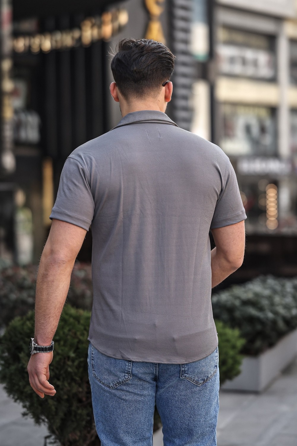 Comstarmoda Erkek Yazlık Likralı Slim Fit Gömlek Yaka Kısa Kollu Gömlek görsel 8