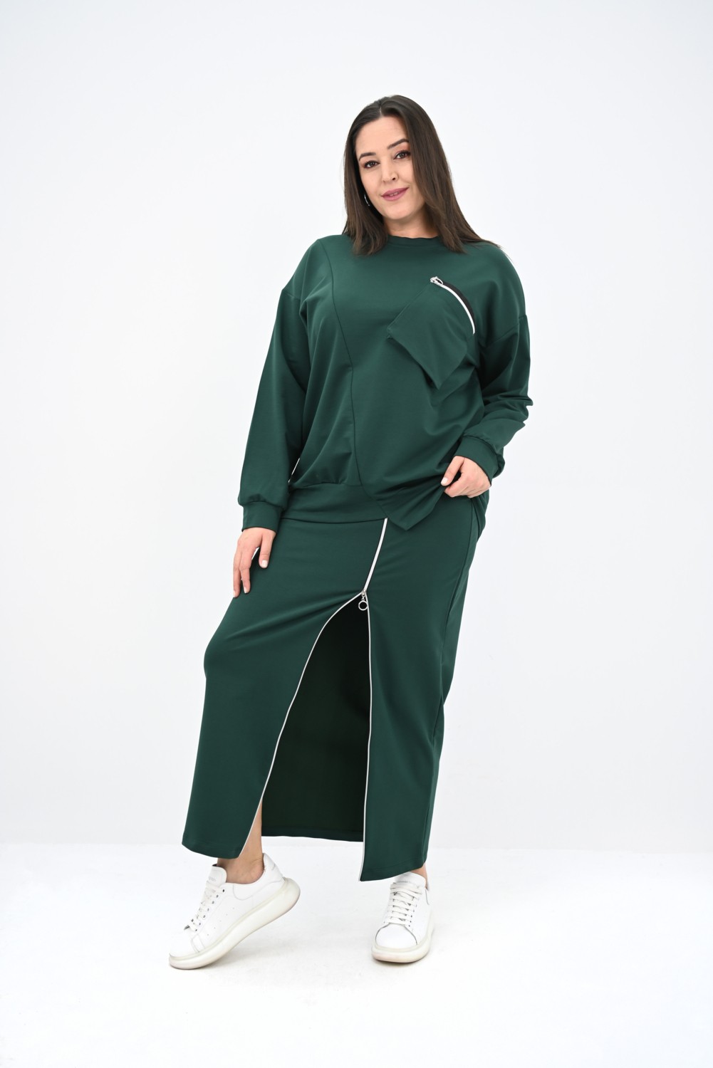 Koza Butik Kadın Büyük Beden Fermuar Detaylı Etek Takım 8159-25 görsel 6