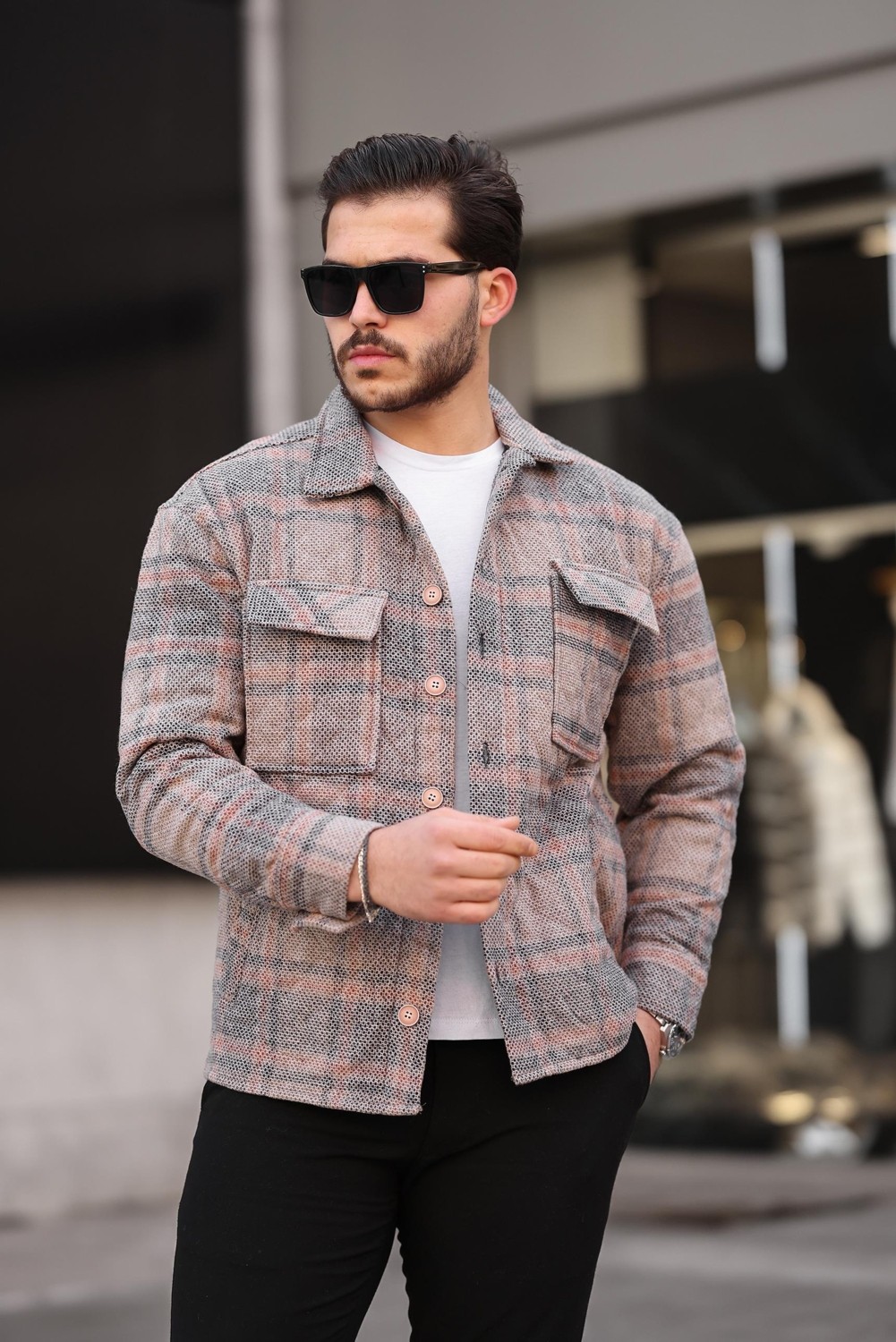 Miron Kiremit Bej Kareli Kapitone Detaylı Regular Fit CEKET-2453 görsel 3