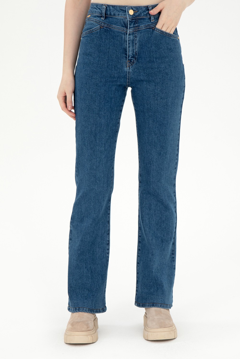 U.S. Polo Assn. Kadın Mavi Slim Flare Fit Jean Pantolon 50295426-DN0022 görsel 2