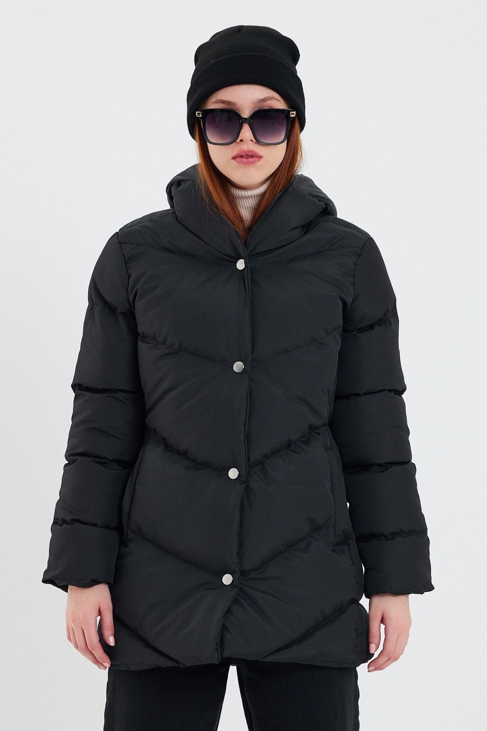 Önder Moda Kadın Siyah Su ve Rüzgar Geçirmez Kapişonlu Kışlık Şişme Mont & Kaban & Parka - 03 görsel 2