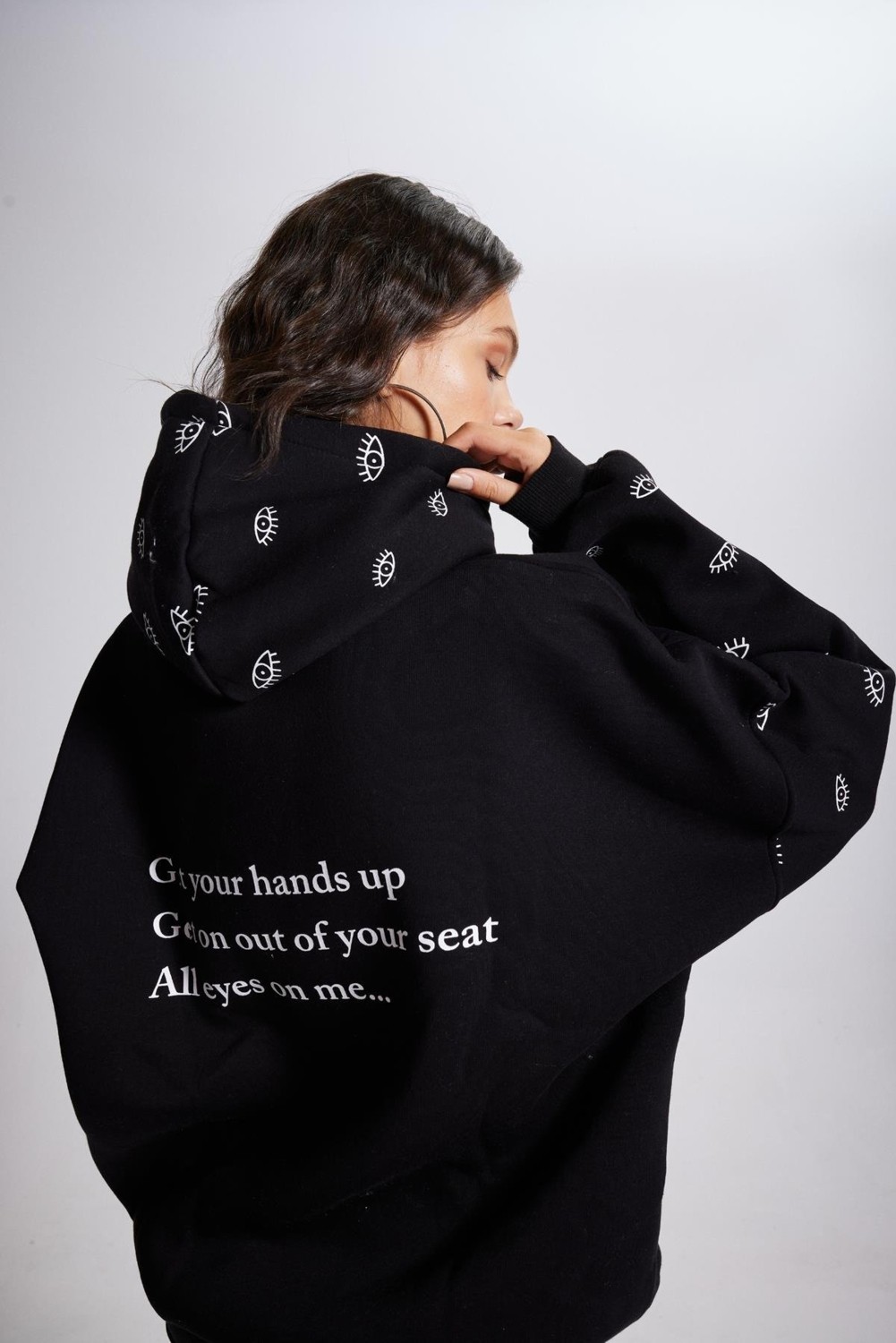 Holly Lolly Kadın Siyah Standart Oversize Kapüşonlu Eye Unisex Sweat