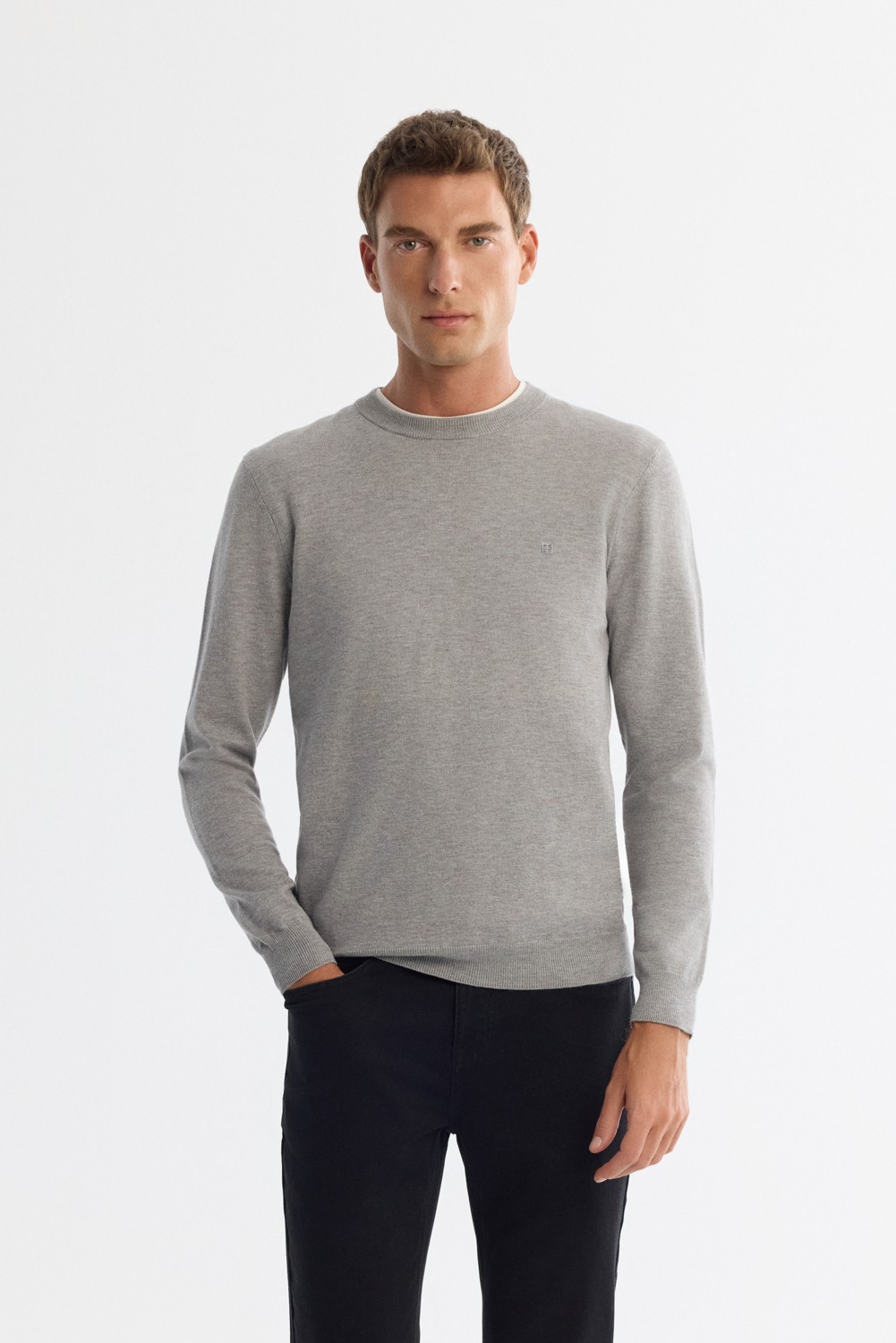 AVVA Erkek Bej Viskon Bisiklet Yaka Triko Regular Fit Kazak B005132