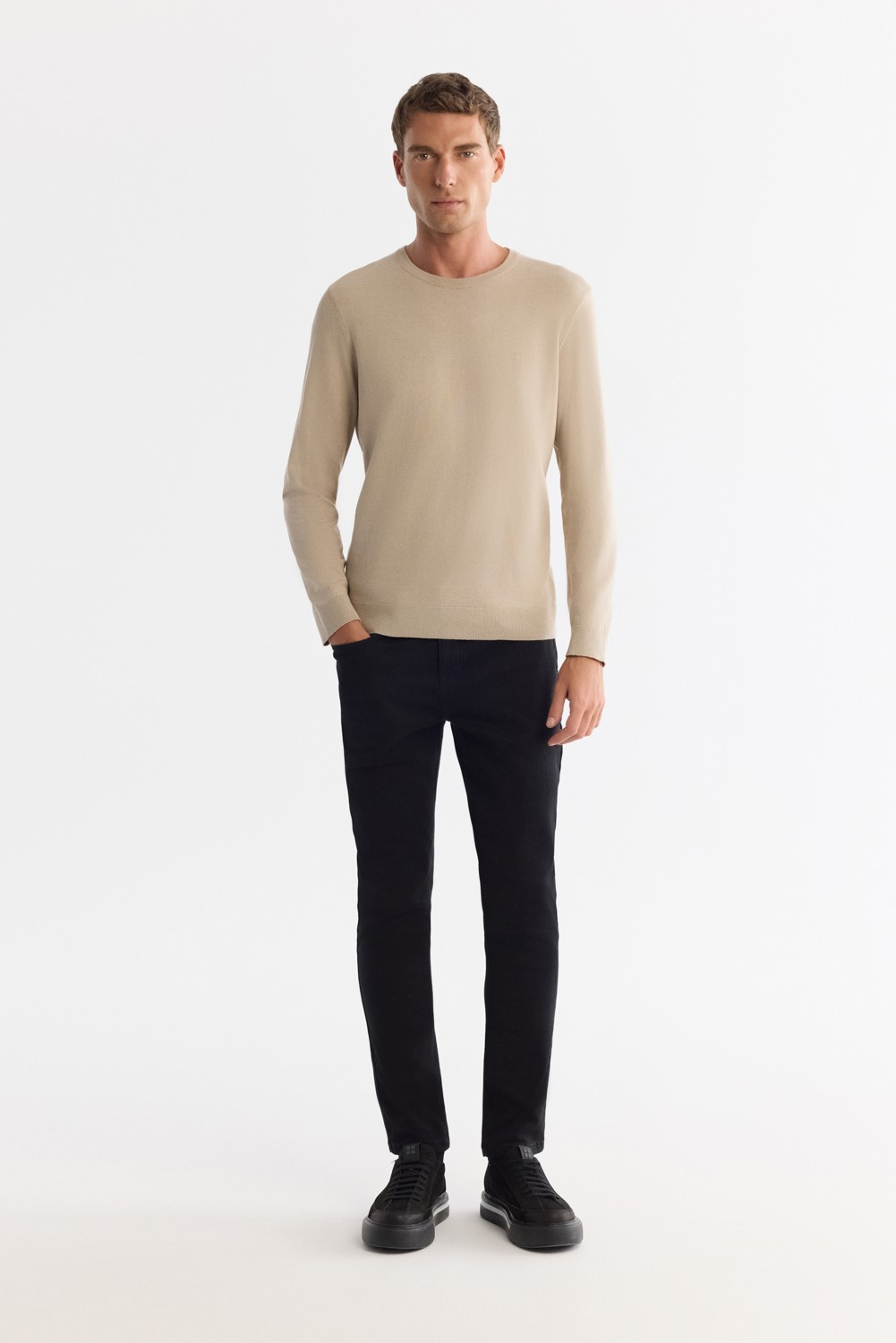 AVVA Erkek Bej Viskon Bisiklet Yaka Triko Regular Fit Kazak B005132 görsel 5