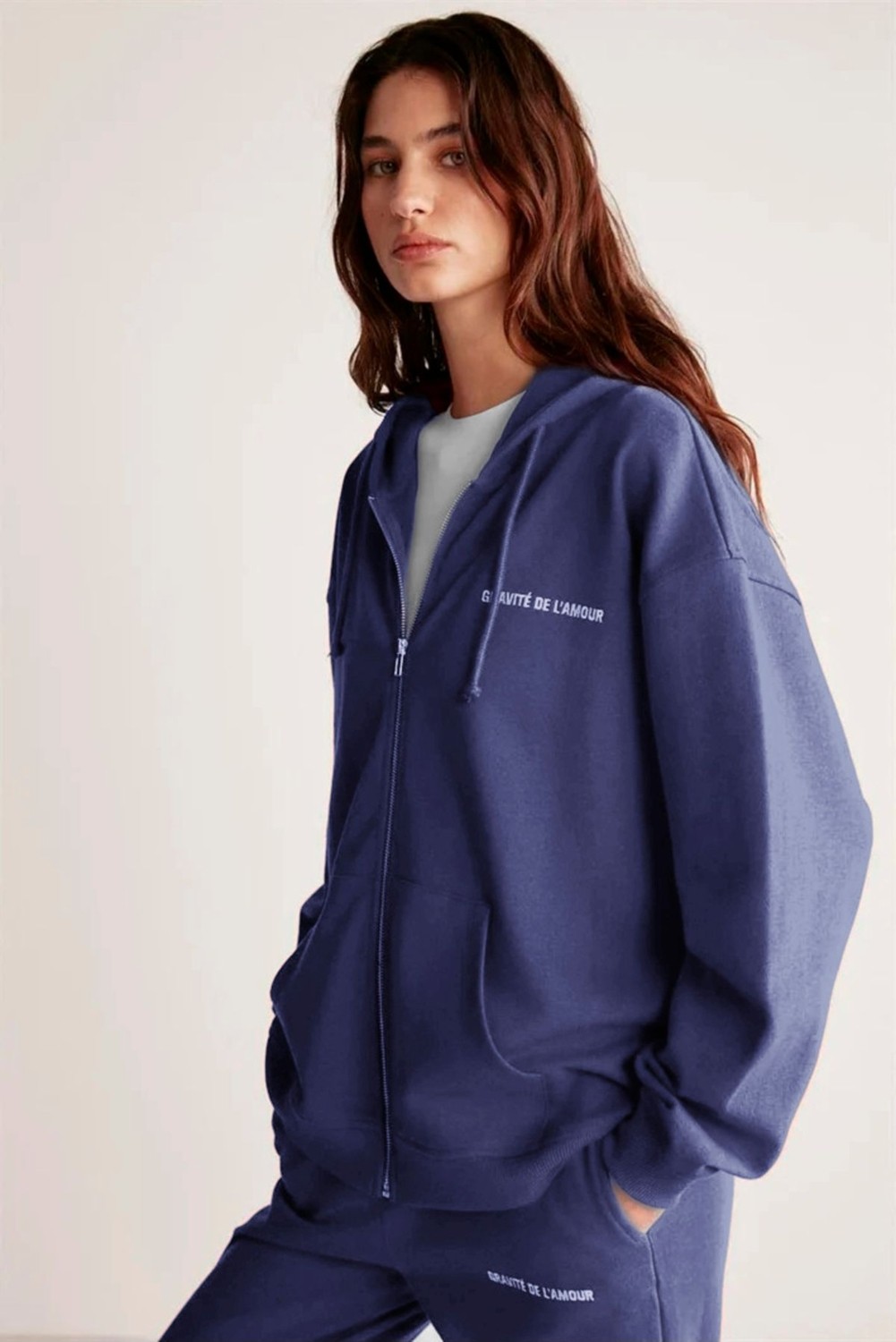 Grimelange Ametıs Kadın Nakış Yazı Detaylı Organik Pamuk Oversize Kapüşonlu Siyah Sweatshirt