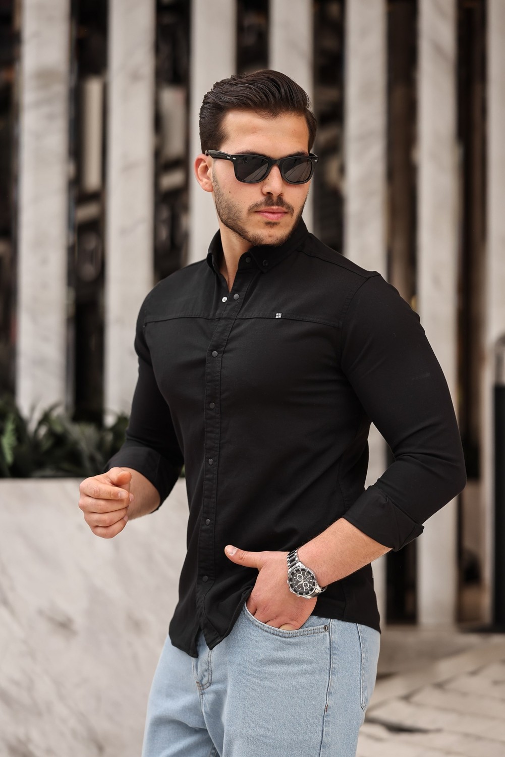 Comstar Düz Çıtçıtlı Slim Fit Kot Gömlek görsel 3