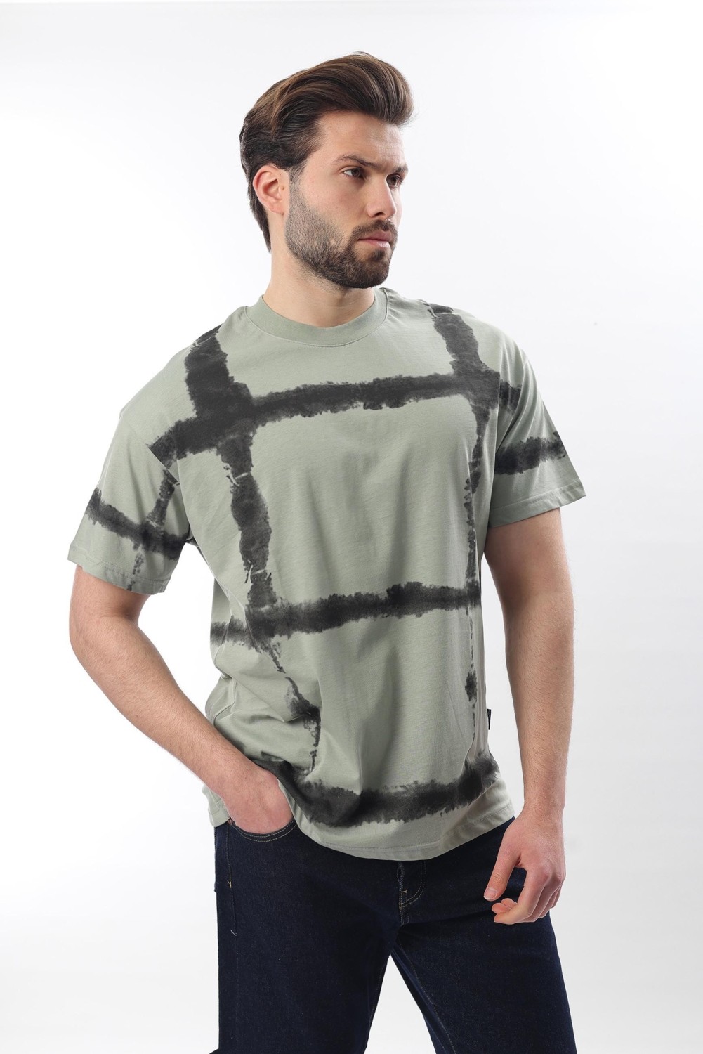 Madmext Bebe Mavisi Bisiklet Yaka Baskılı Basic Erkek T-Shirt E7109