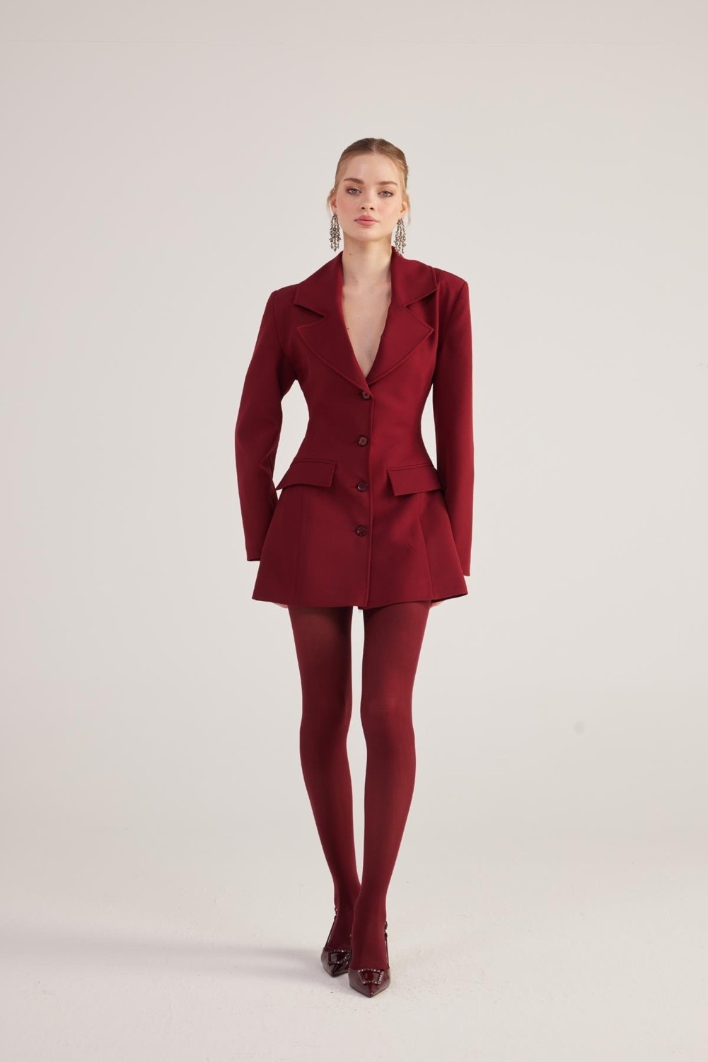 Holly Lolly Belden Oturmalı Fit Kesim Deja Blazer Ceket Bordo